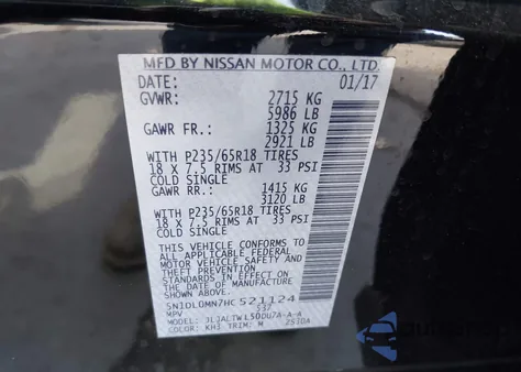 2017 Infiniti Qx60 from USA, damaged, VIN 5N1DL0MN7HC521124